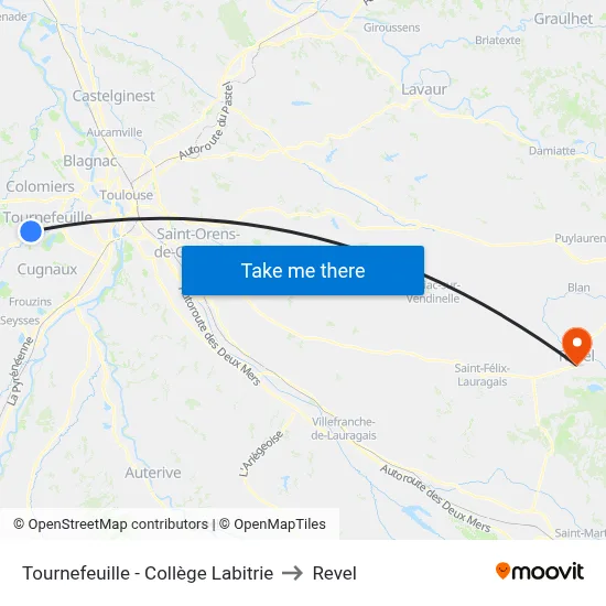 Tournefeuille - Collège Labitrie to Revel map