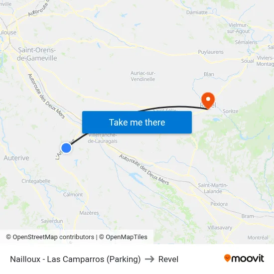 Nailloux - Las Camparros (Parking) to Revel map
