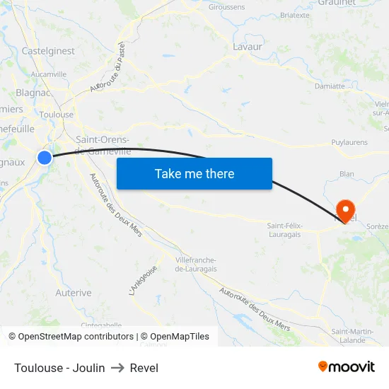 Toulouse - Joulin to Revel map