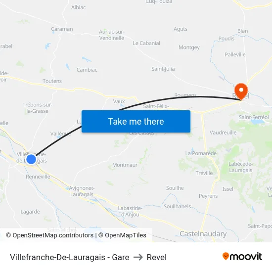 Villefranche-De-Lauragais - Gare to Revel map