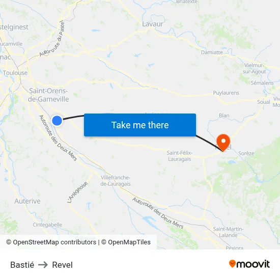 Bastié to Revel map