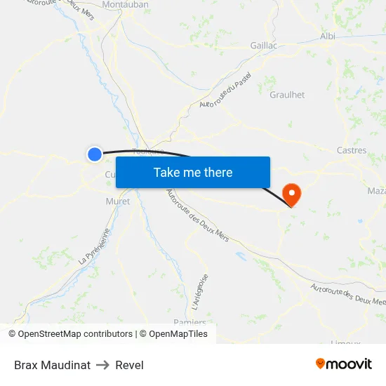 Brax Maudinat to Revel map