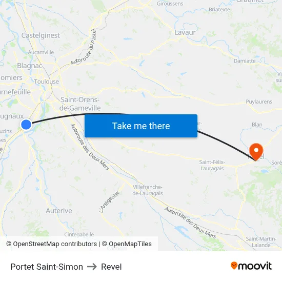 Portet Saint-Simon to Revel map