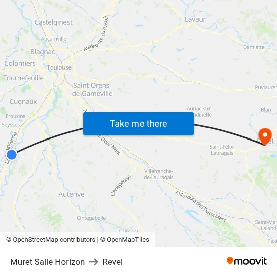 Muret Salle Horizon to Revel map