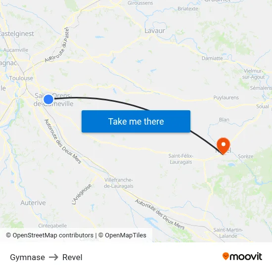 Gymnase to Revel map
