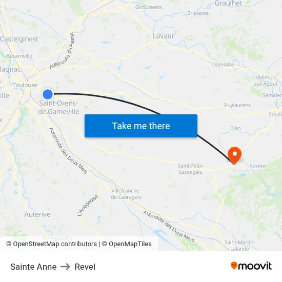 Sainte Anne to Revel map