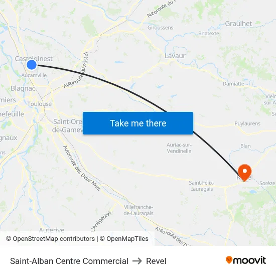 Saint-Alban Centre Commercial to Revel map