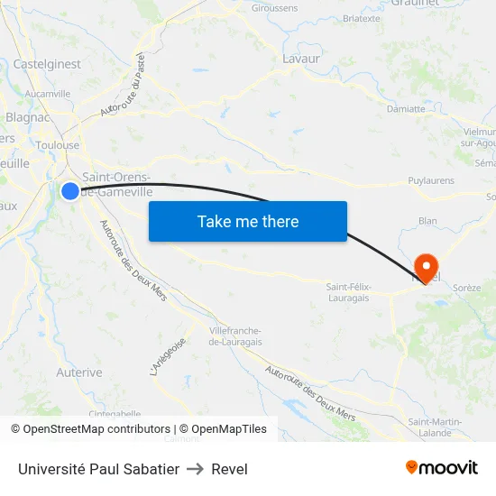 Université Paul Sabatier to Revel map