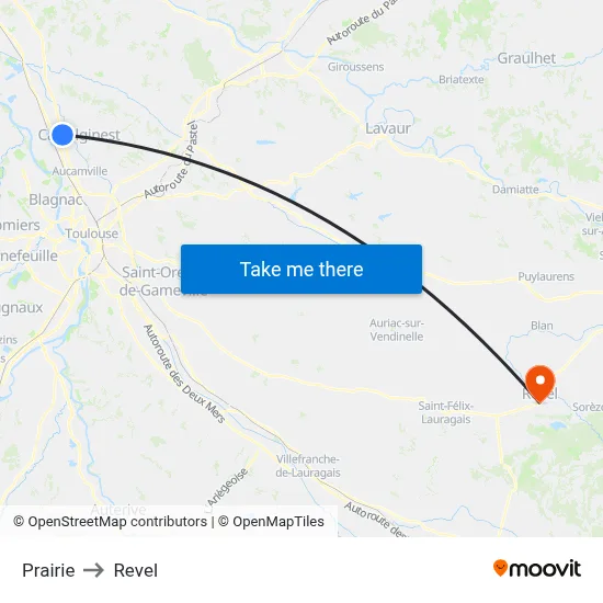 Prairie to Revel map