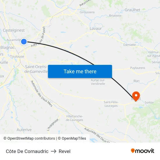 Côte De Cornaudric to Revel map