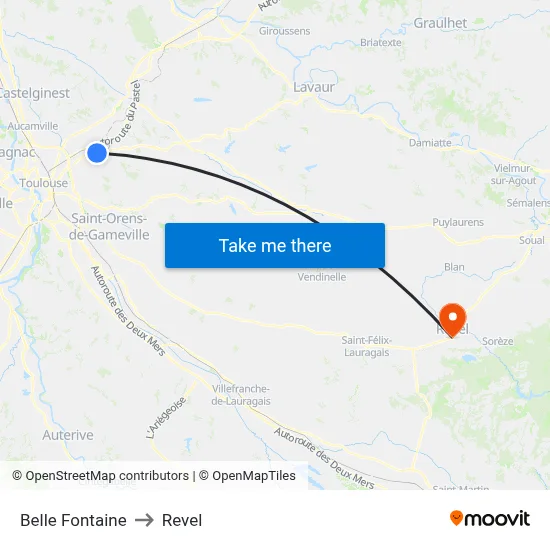 Belle Fontaine to Revel map