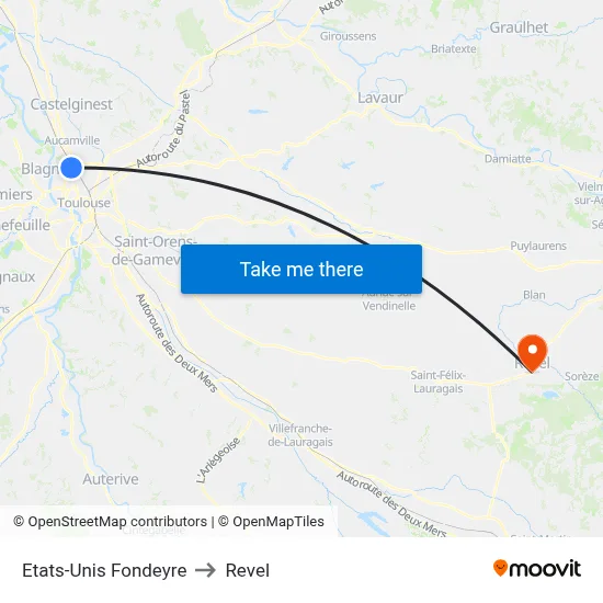 Etats-Unis Fondeyre to Revel map