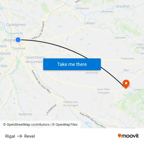 Rigal to Revel map