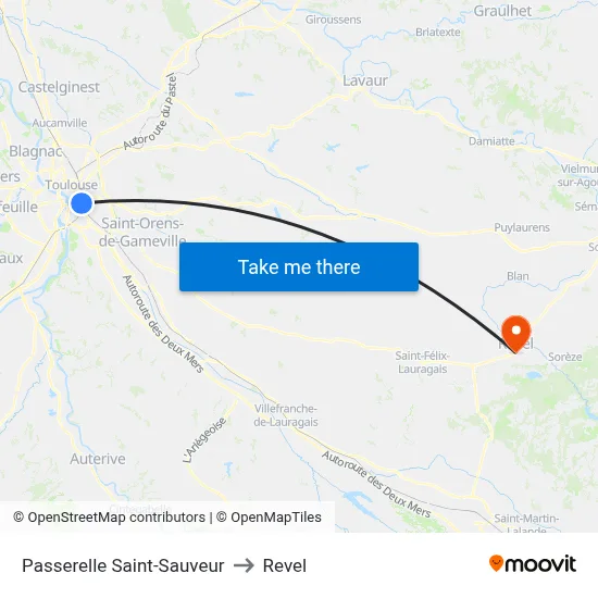 Passerelle Saint-Sauveur to Revel map