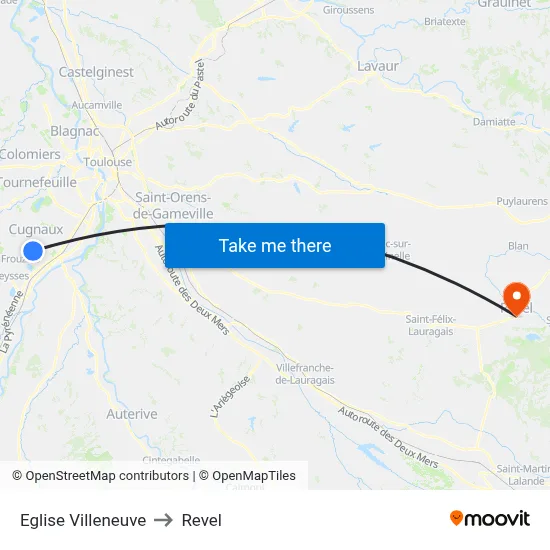 Eglise Villeneuve to Revel map