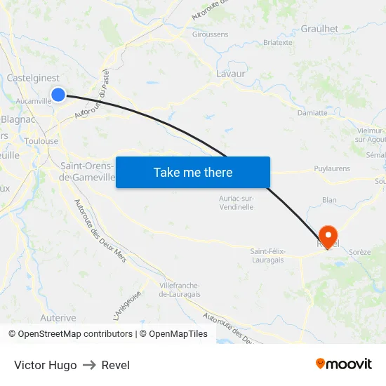 Victor Hugo to Revel map