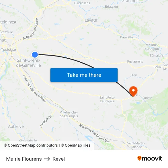 Mairie Flourens to Revel map