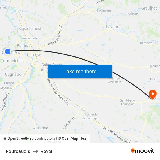 Fourcaudis to Revel map