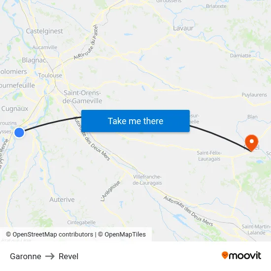 Garonne to Revel map