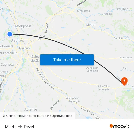 Meett to Revel map