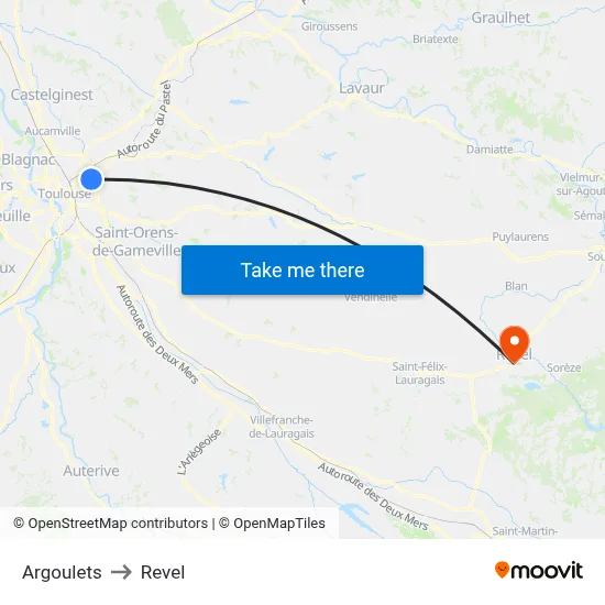 Argoulets to Revel map