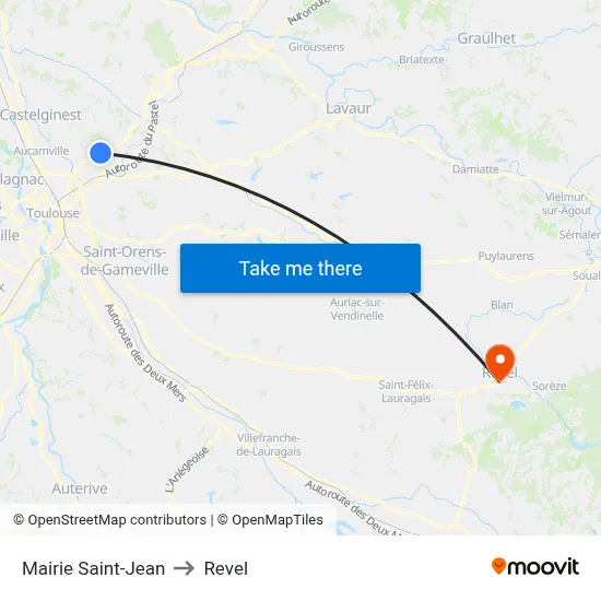 Mairie Saint-Jean to Revel map