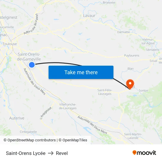 Saint-Orens Lycée to Revel map