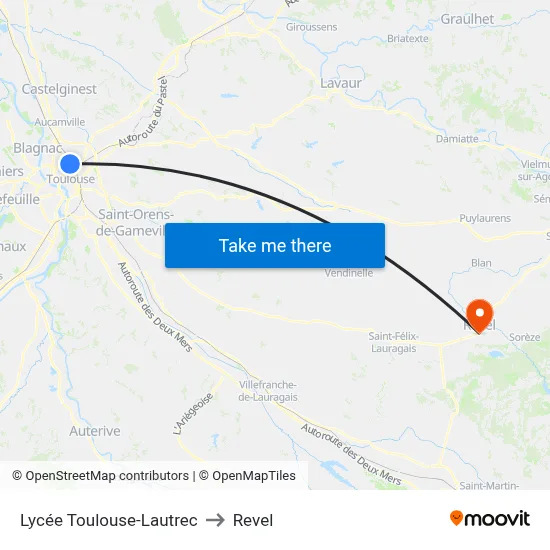 Lycée Toulouse-Lautrec to Revel map