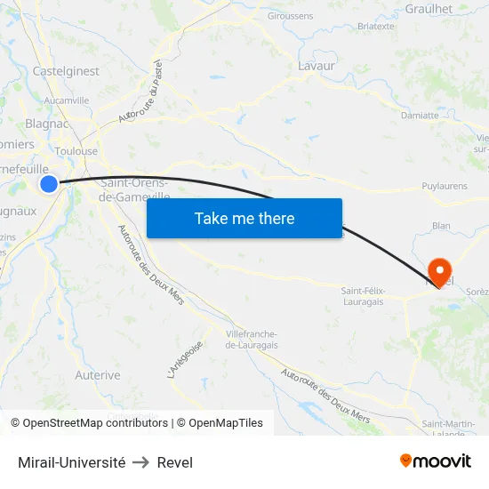 Mirail-Université to Revel map