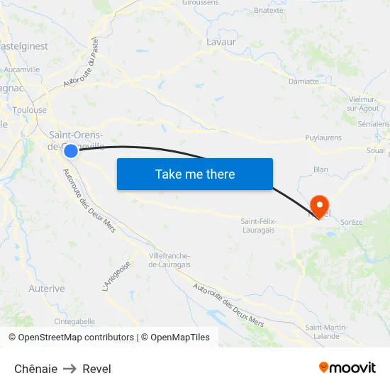 Chênaie to Revel map