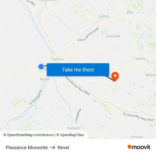 Plaisance Monestié to Revel map