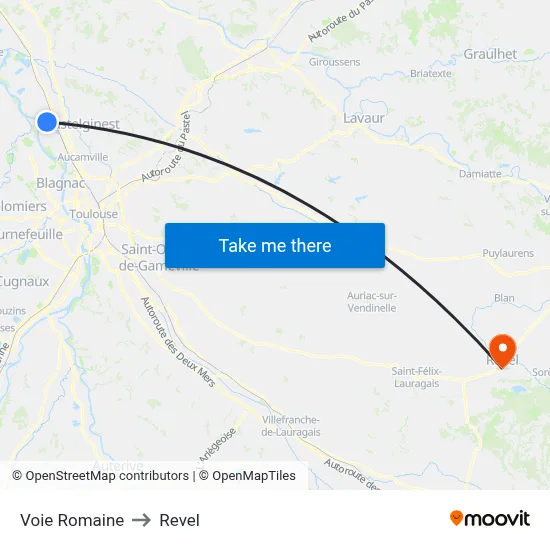 Voie Romaine to Revel map