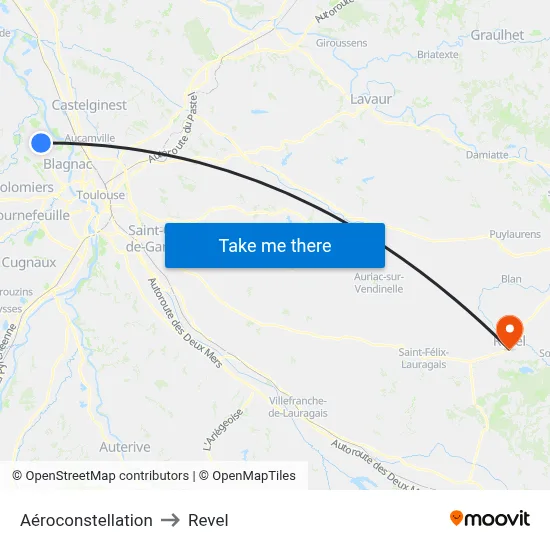Aéroconstellation to Revel map