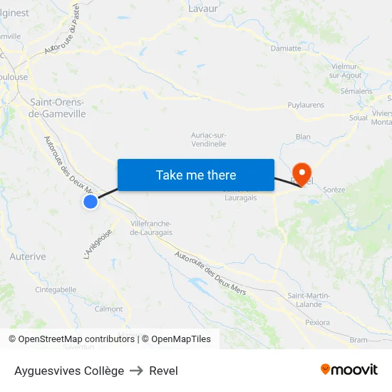 Ayguesvives Collège to Revel map