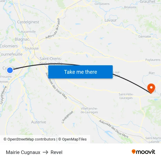 Mairie Cugnaux to Revel map