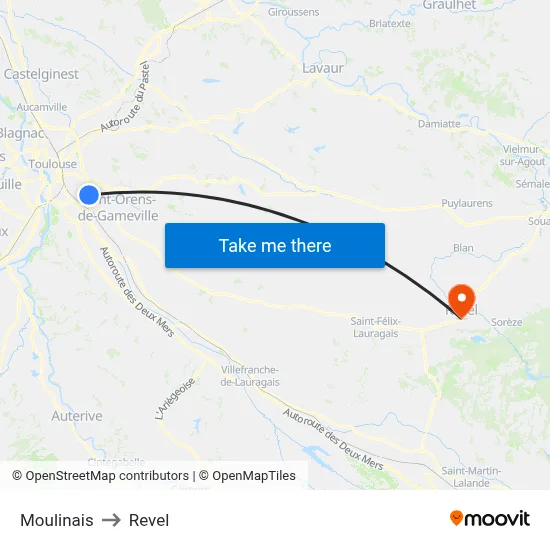 Moulinais to Revel map