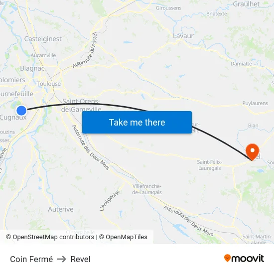 Coin Fermé to Revel map
