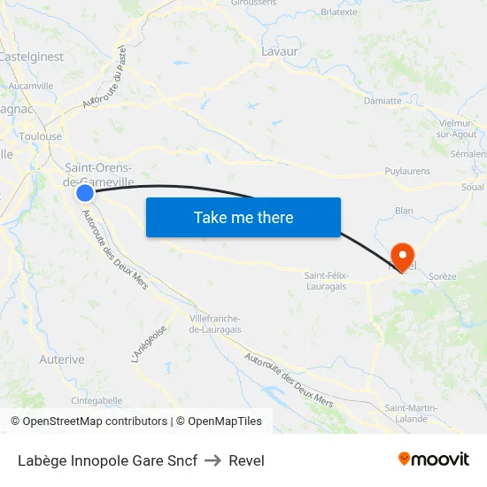 Labège Innopole Gare Sncf to Revel map