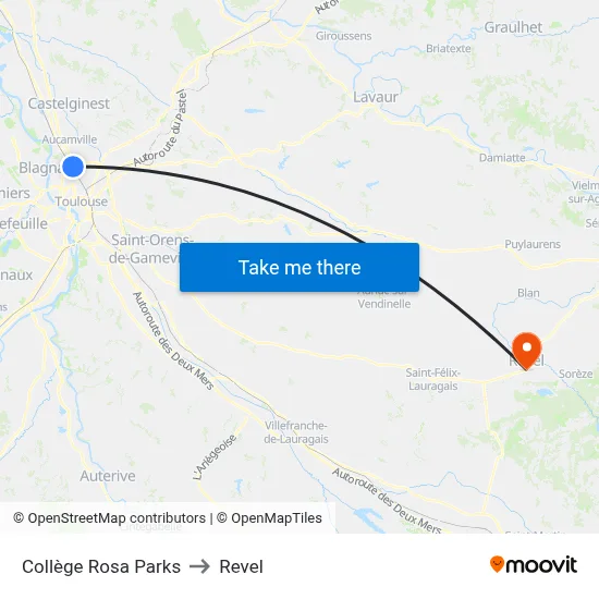 Collège Rosa Parks to Revel map