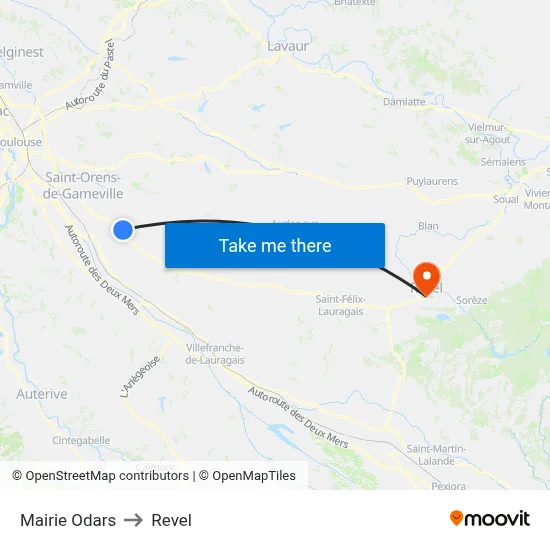 Mairie Odars to Revel map
