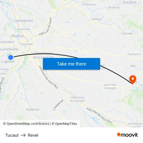 Tucaut to Revel map