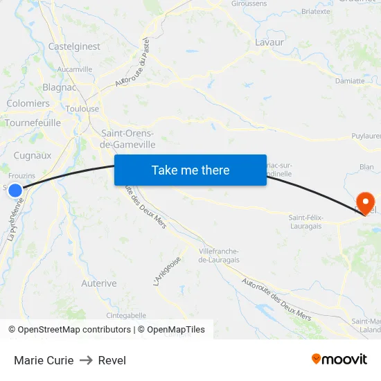 Marie Curie to Revel map