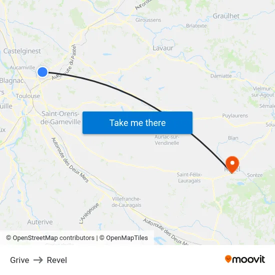 Grive to Revel map