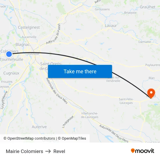 Mairie Colomiers to Revel map