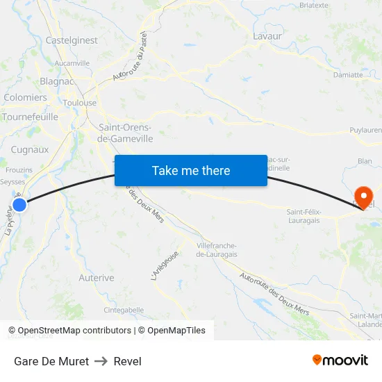Gare De Muret to Revel map