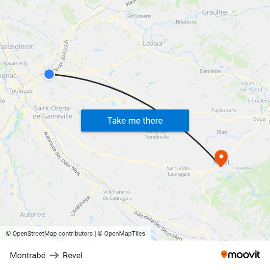 Montrabé to Revel map