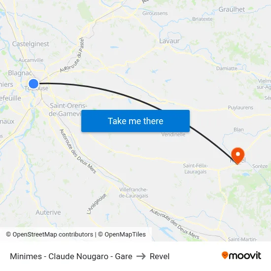 Minimes - Claude Nougaro - Gare to Revel map