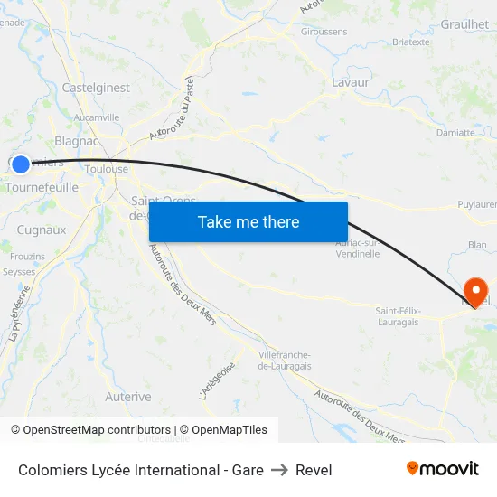 Colomiers Lycée International - Gare to Revel map