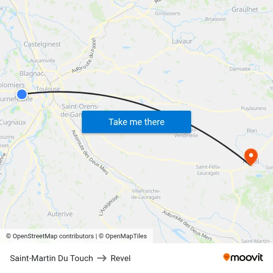 Saint-Martin Du Touch to Revel map