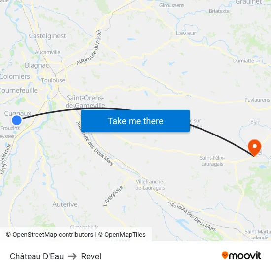 Château D'Eau to Revel map
